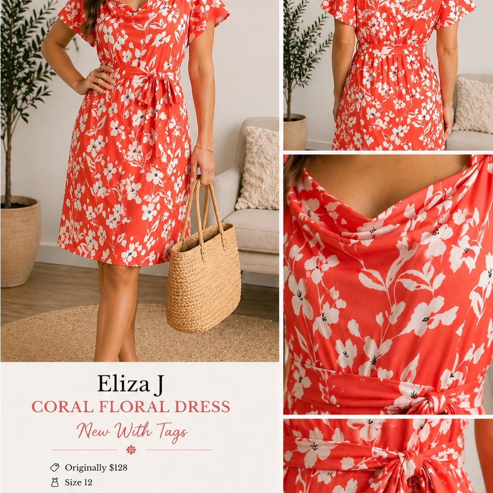 NWT Eliza J Coral Floral Dress Size 12 Nordstrom Rack $128 Retail (new)